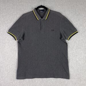 Fred Perry Shirt Mens M Graphite Marl Twin Tipped Polo Short Sleeve